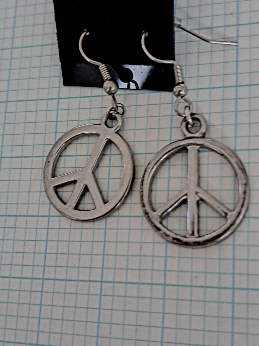 Silver-Tone Peace Sign Dangle Earrings